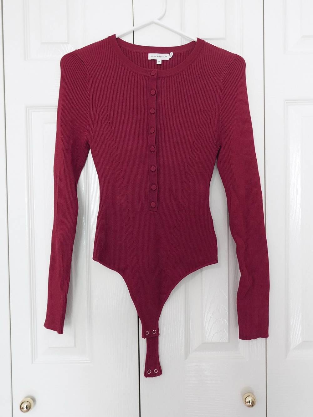Good American Henley Ribbed Knit Bodysuit - Brick001 - Size: 2